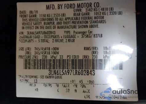 2020 Lincoln Mkz Standard from USA, damaged, VIN 3LN6L5A97LR602843